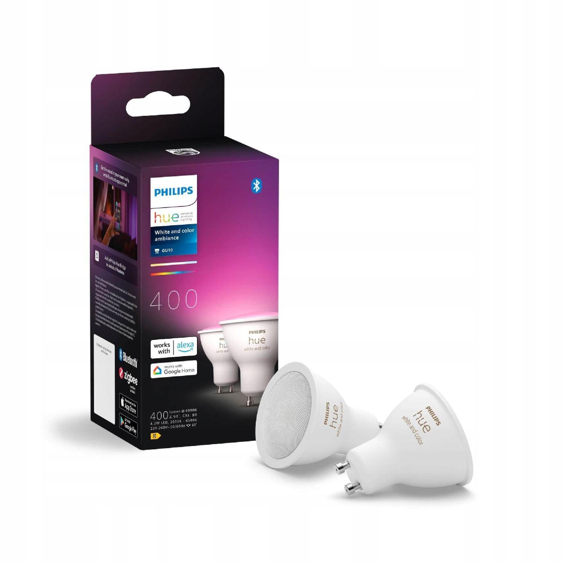 Philips Hue sada 2x Led žiarovka Waca GU10 4,2 W 400lm 2000K-6500K Rgb CRI80