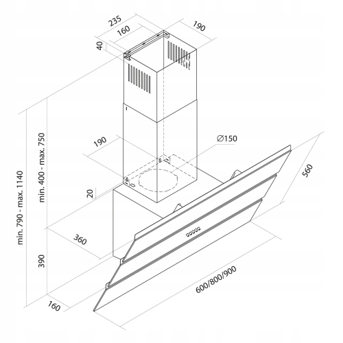 OKAP TOFLESZ CASCADA PLUS 80/90 BIAŁY LED!! Sterowanie mechaniczne