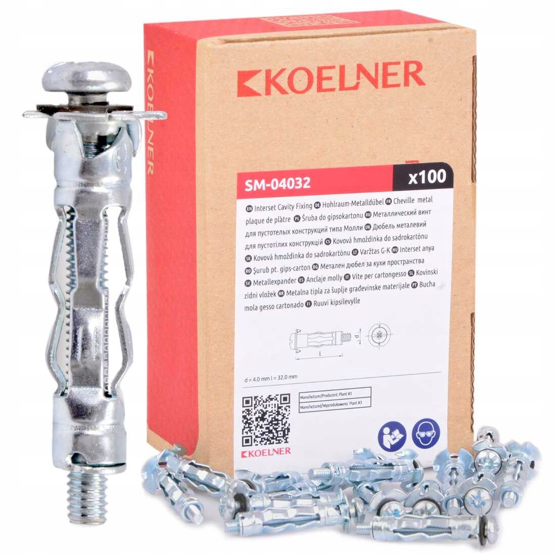 

Kołek Śruba Molly do płyt G-k 4x32 100szt Koelner