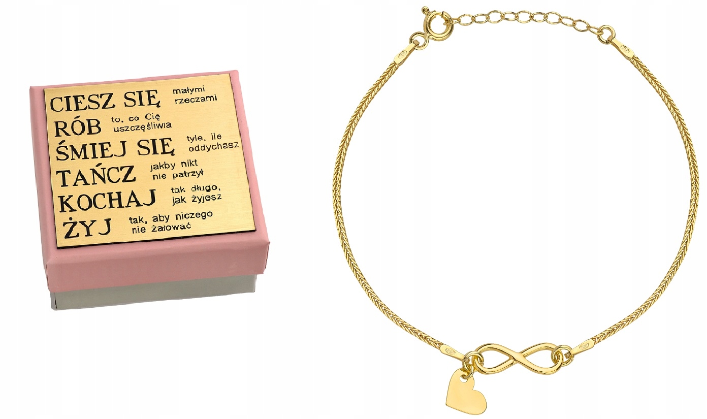 Zlatý náramek nekonečno srdce Sr 925