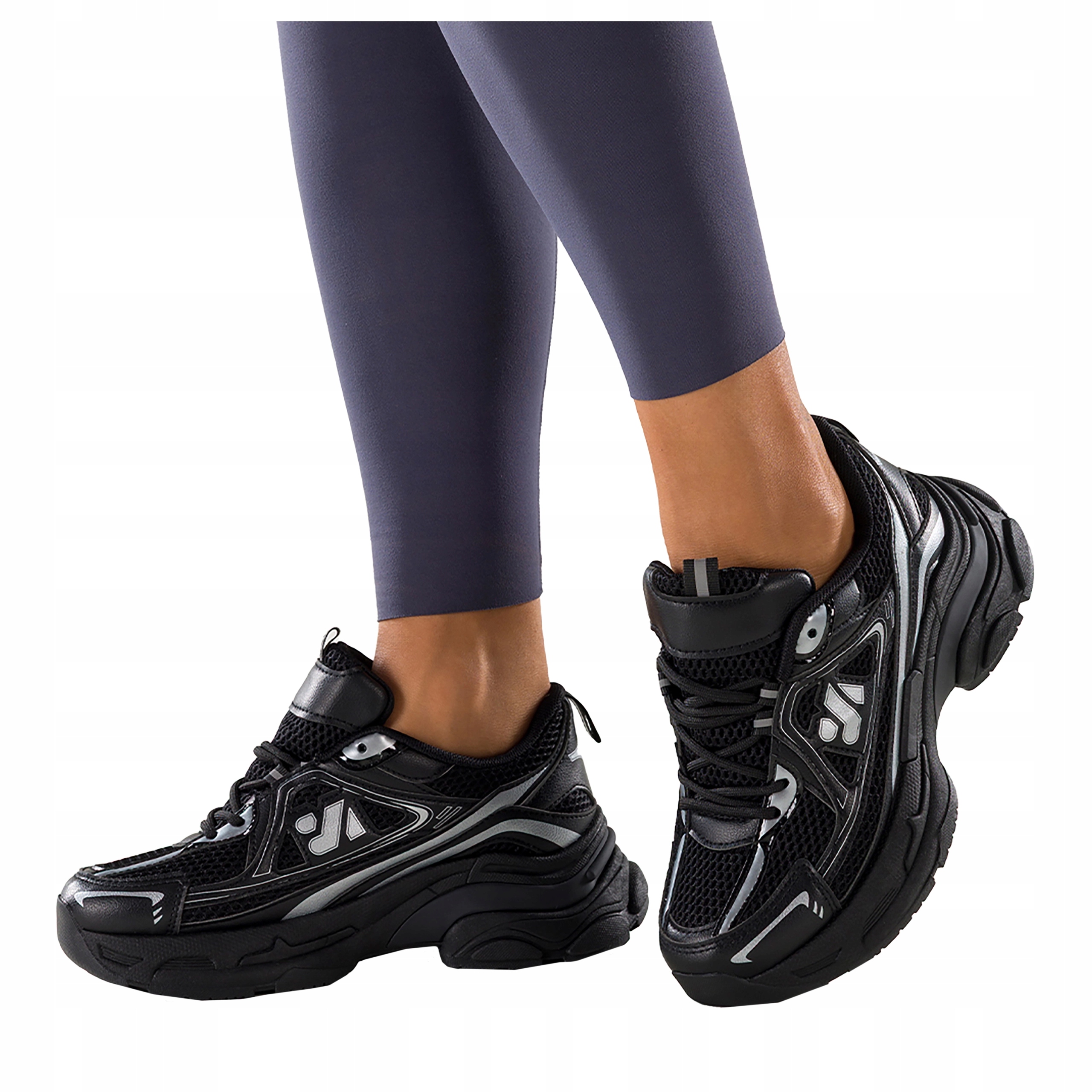 Sneakersy Černé Dámské Sportovní Pohodlné Platforma Stříbrné Vložky vel. 41