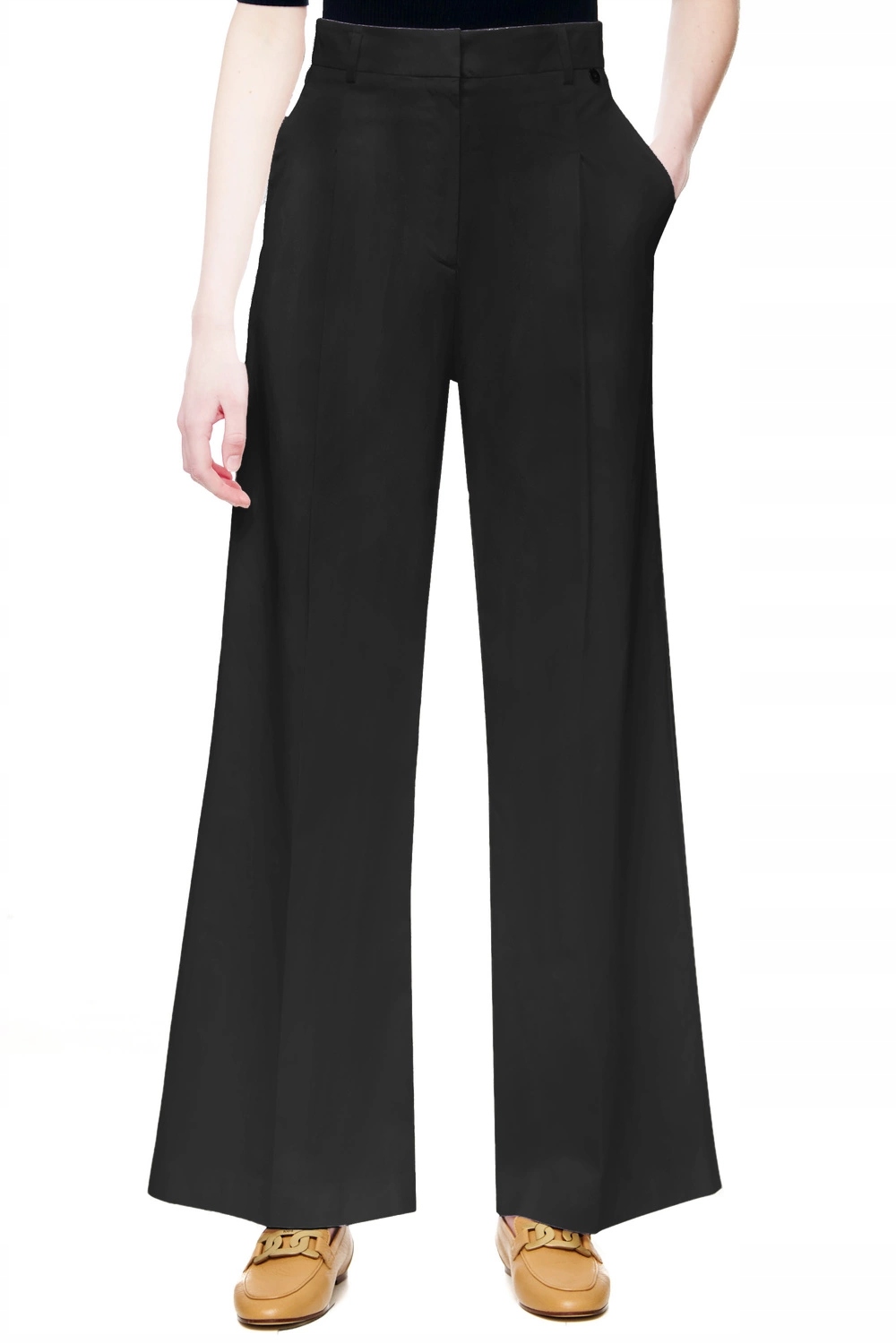 Kalhoty Liu Jo palazzo látkové, elegantní, černé, módní bavlněné Eu 38