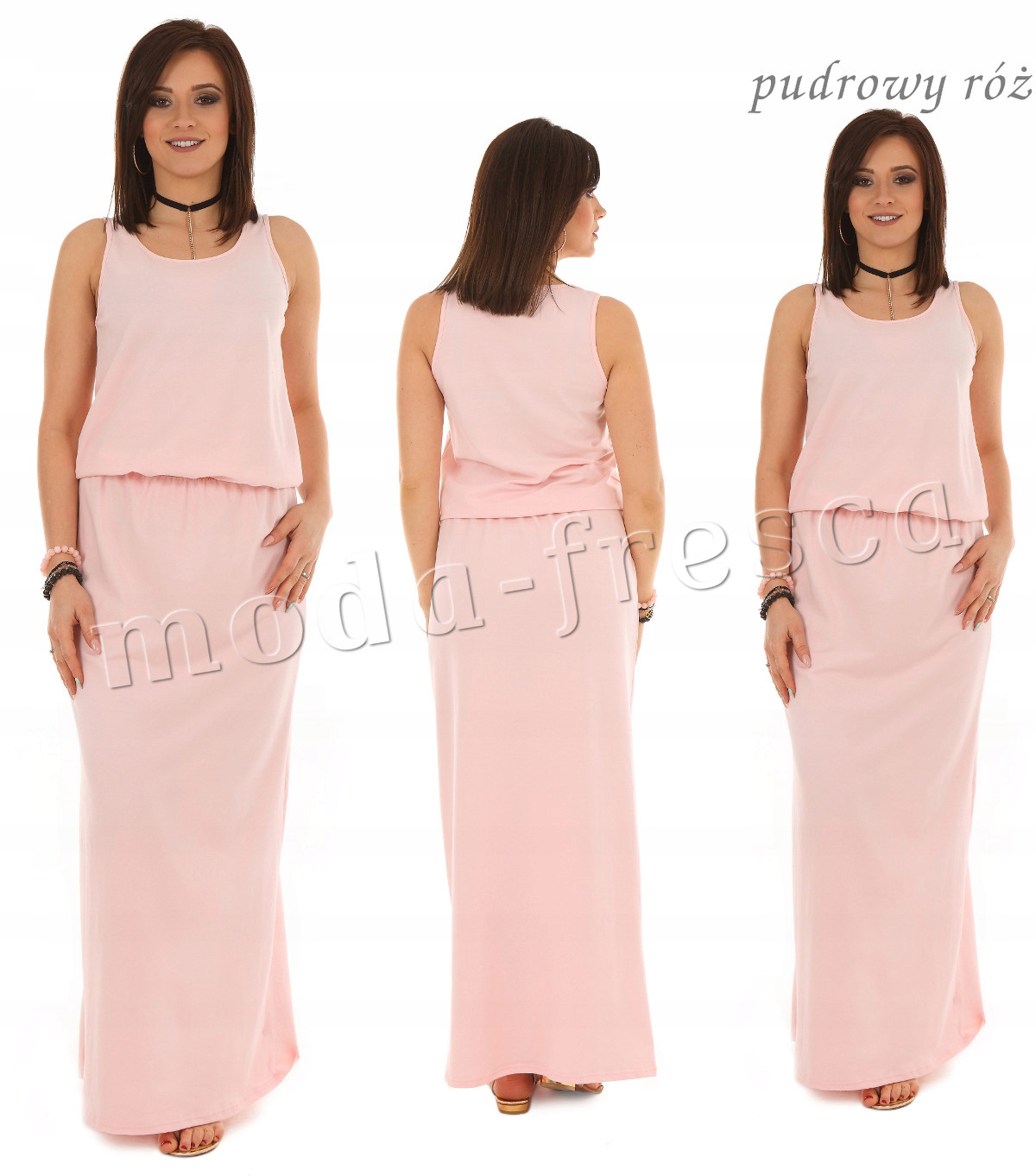 

F055 Bawełniana długa Maxi sukienka Ramiączka