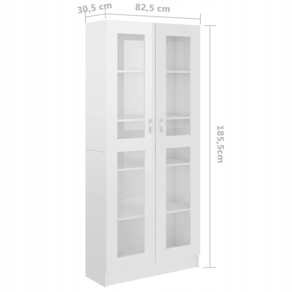 Witryna, wysoki połysk, biała, 82,5x30,5x185,5 cm, Kolor mebla biały