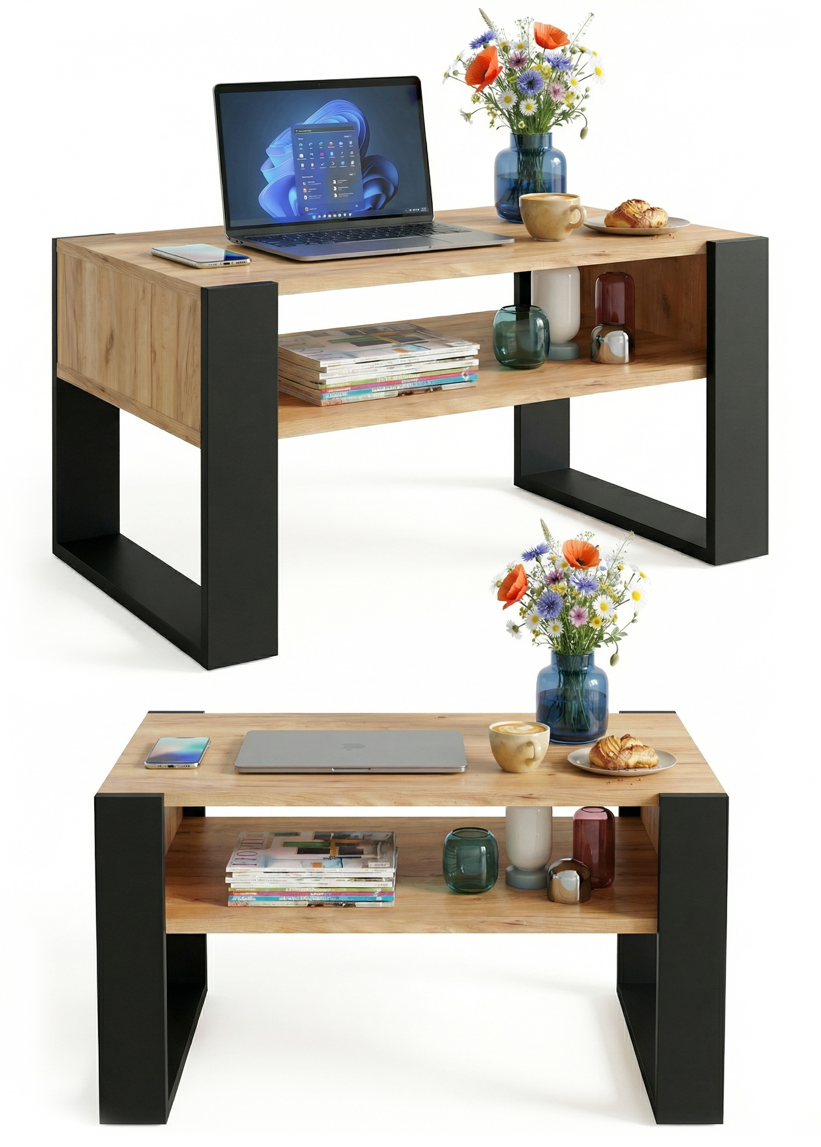 Konferenční stolek lavice stůl Karo loft retro obývací pokoj 92x53,6x45 Dub Craft