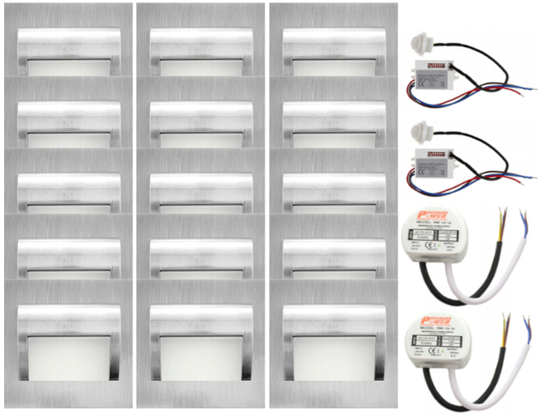 Halogenový schodišťový Led set 15x napájecí zdroj detektor