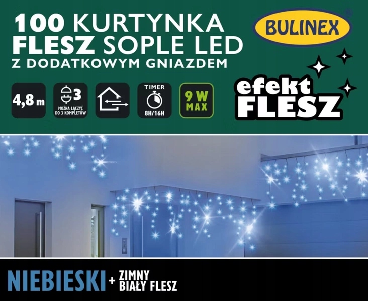 Lampičky Světelný závěs Bulinex 100 Led modrá blesk 5 m IP44