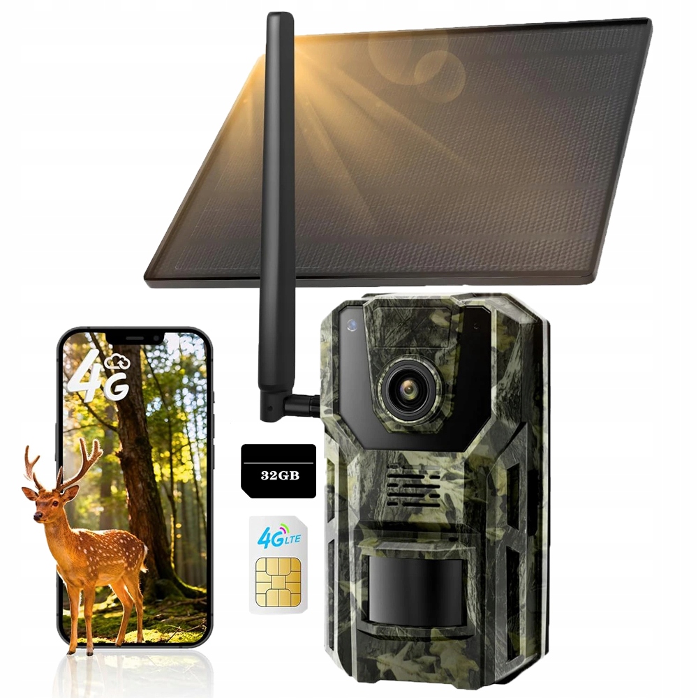 4G Lte Fotopast Solární Kamera Pro Lov V Lesnictví s Sim kartou Z 32G