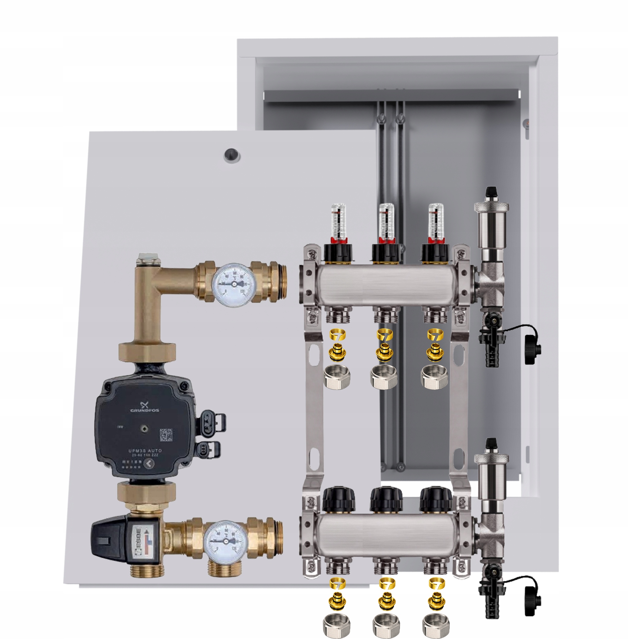 Nerezový rozdeľovač na podlahu 3 boxy Čerpadlo Grundfos Pex
