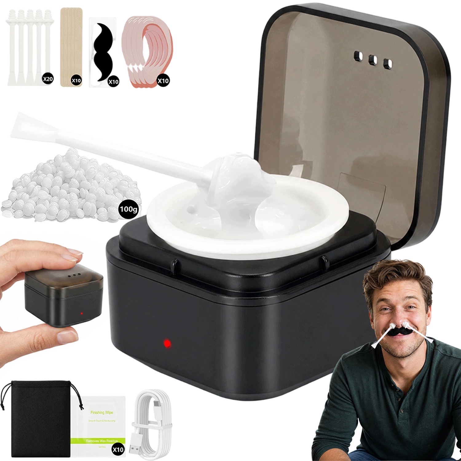 Sada Depilace 100G Tvrdý Vosk Pro Depilaci Ohřívač Špachtle Černá