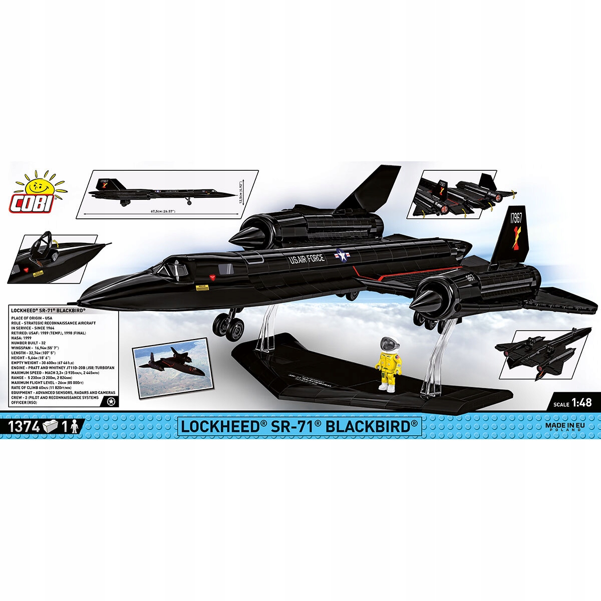 KLOCKI COBI-5891 ARMED FORCES SAMOLOT LOCKHEED SR-71 1330 KL. Typ klocki konstrukcyjne