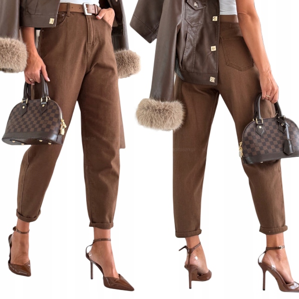 Dámské džíny M. Sara Bonus Pásek , široké nohavice, hnědé Čokoláda