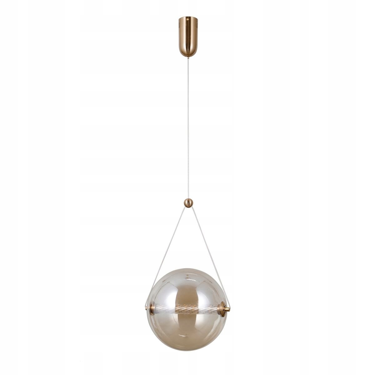 Závesná Led lampa Italux Rastia 12W s jantárovou sklenenou guľou nad ostrovom