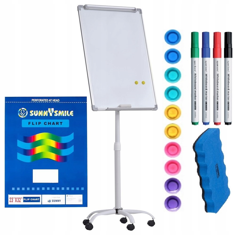 Flipchart Magnetyczny 60x90 Mobilny Tablica Magnetyczna na Kółkach +blok 25