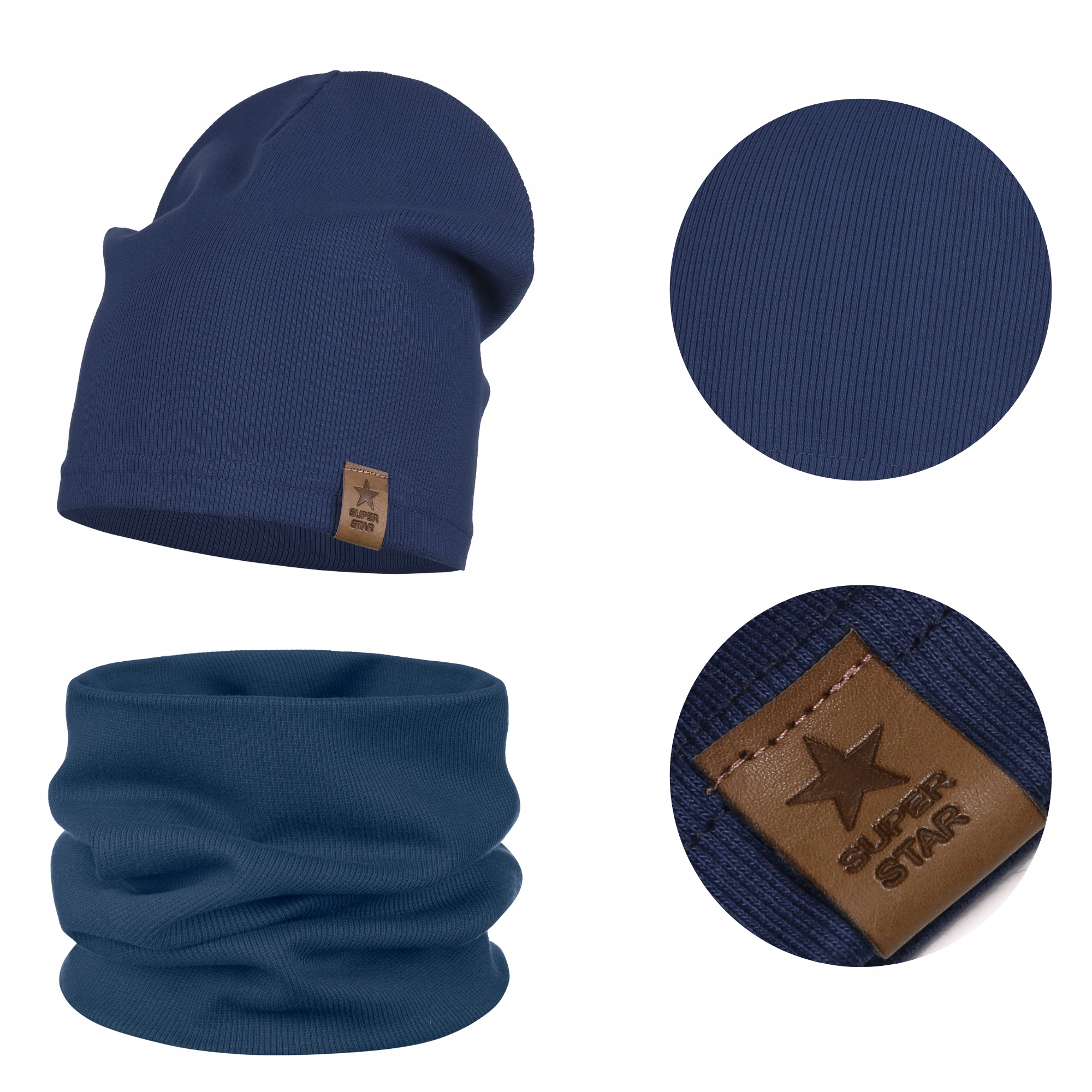 CZAPKA KOMIN KOMPLET DWUWARSTWOWY PRZEJŚCIOWY BAWEŁNA PRĄŻEK ATRAMENT 54-58