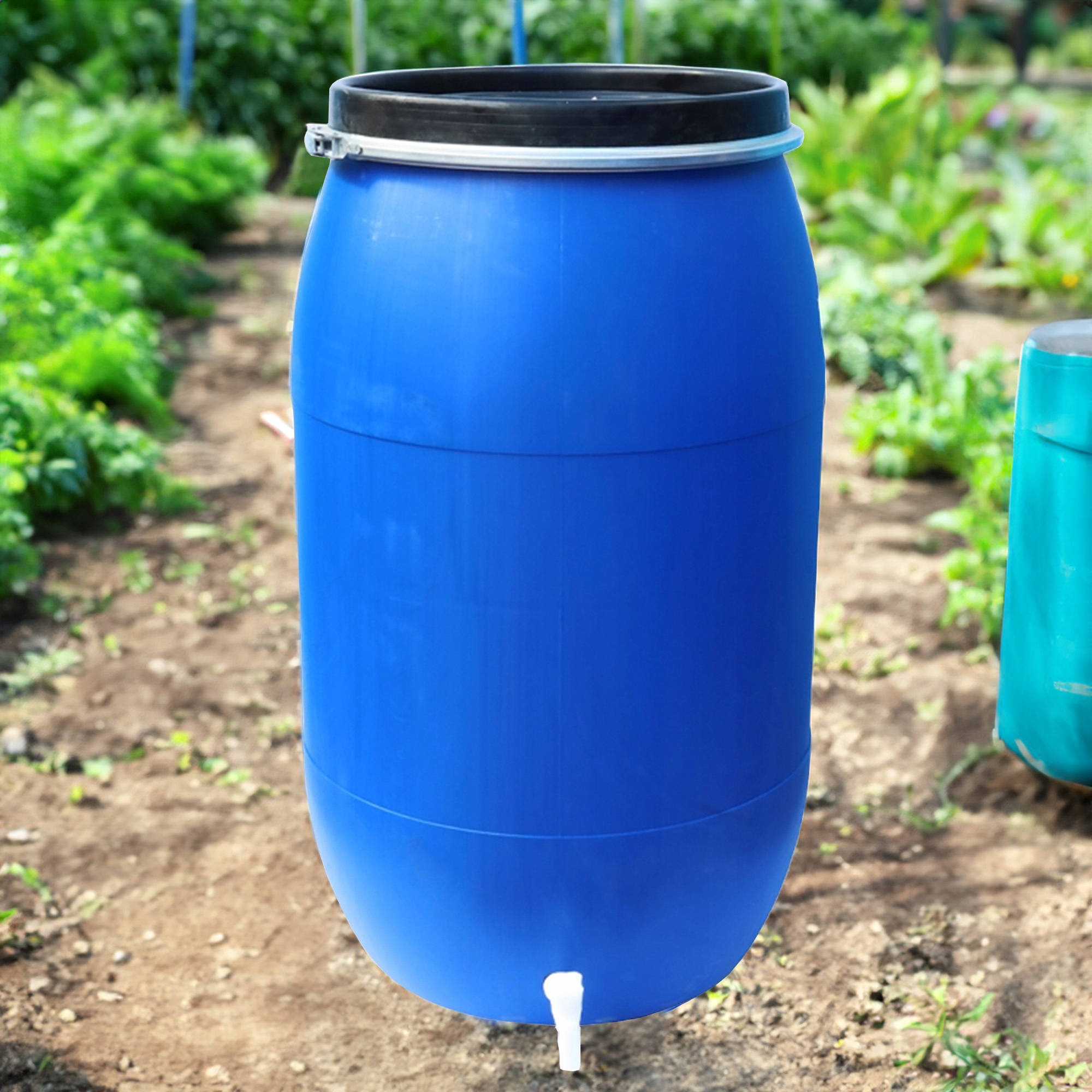 BECZKA PLASTIKOWA 220L OBEJMA ATEST DO KISZENIA KAPUSTY NA WODĘ Z KRANEM