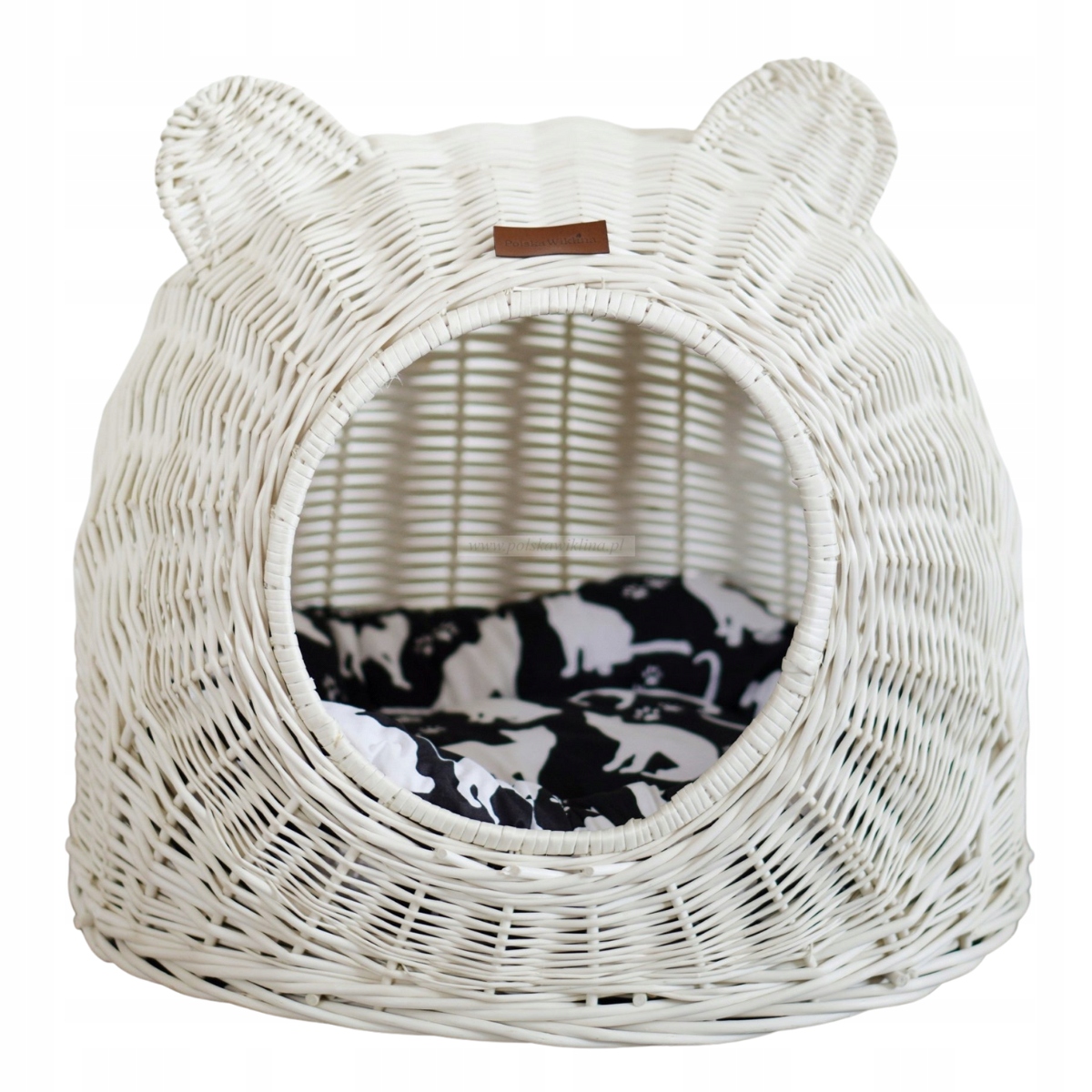 Levně Budka Domeček Pro Kočky Pelíšek Proutěný Vybělený Polštář