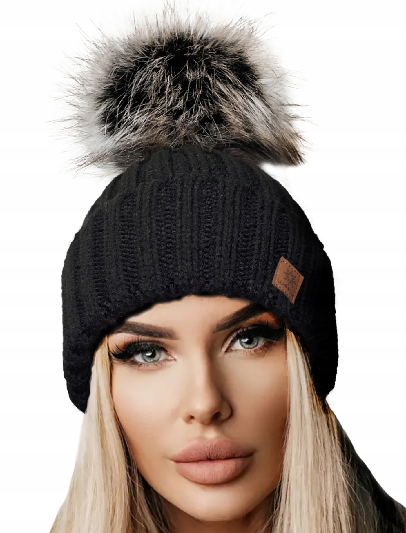 

Polska Zimowa Czapka Ciepła pompon Woolk Rita
