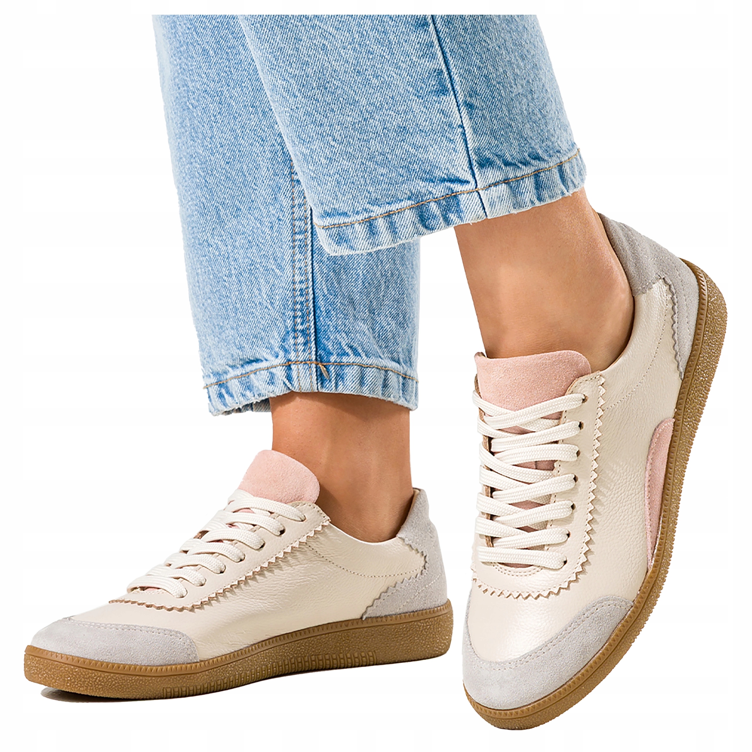 Kožené Sneakersy Dámské Béžové Sportovní Šněrovací Produkt Polský vel. 36