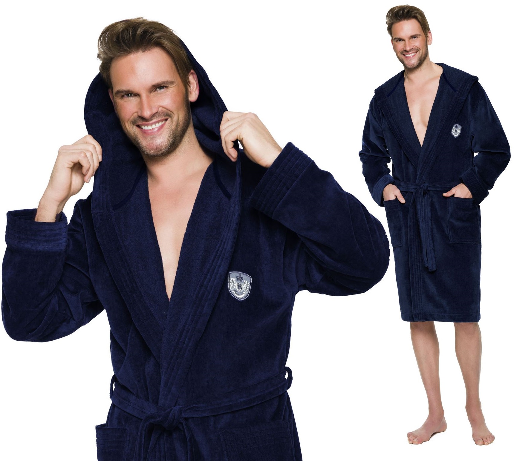 BAWEŁNIANY WYJĄTKOWY SZLAFROK MĘSKI Z KAPTUREM M