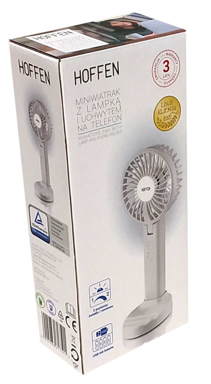 MINIWIATRAK Z LAMPKĄ I UCHWYTEM NA TELEFON USB/BAT