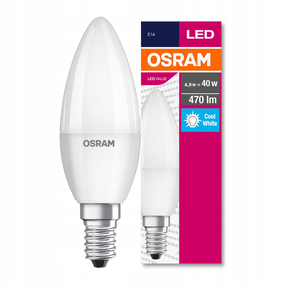 

Żarówka Led świeca 4,9W=40W E14 Osram 4000K