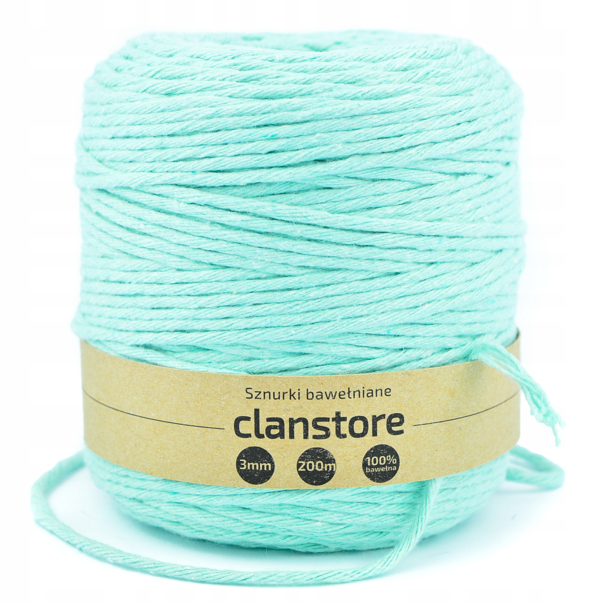 Sznurek bawełniany do makramy 3mm 200m miętowy