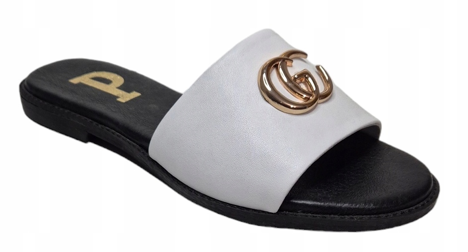 Paszko 907 Bílé nazouváky se zlatou ozdobou, kůže lico, velikost vel.