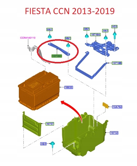 DOCISK AKUMULATORA ECOSPORT 13- FIESTA 08- B-MAX 12 1003750 _ 96FB-10718-BC Producent części Ford OE