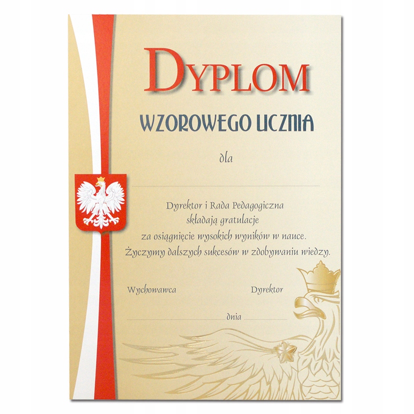 

Dyplom Wzorowego Ucznia A4 złocenie
