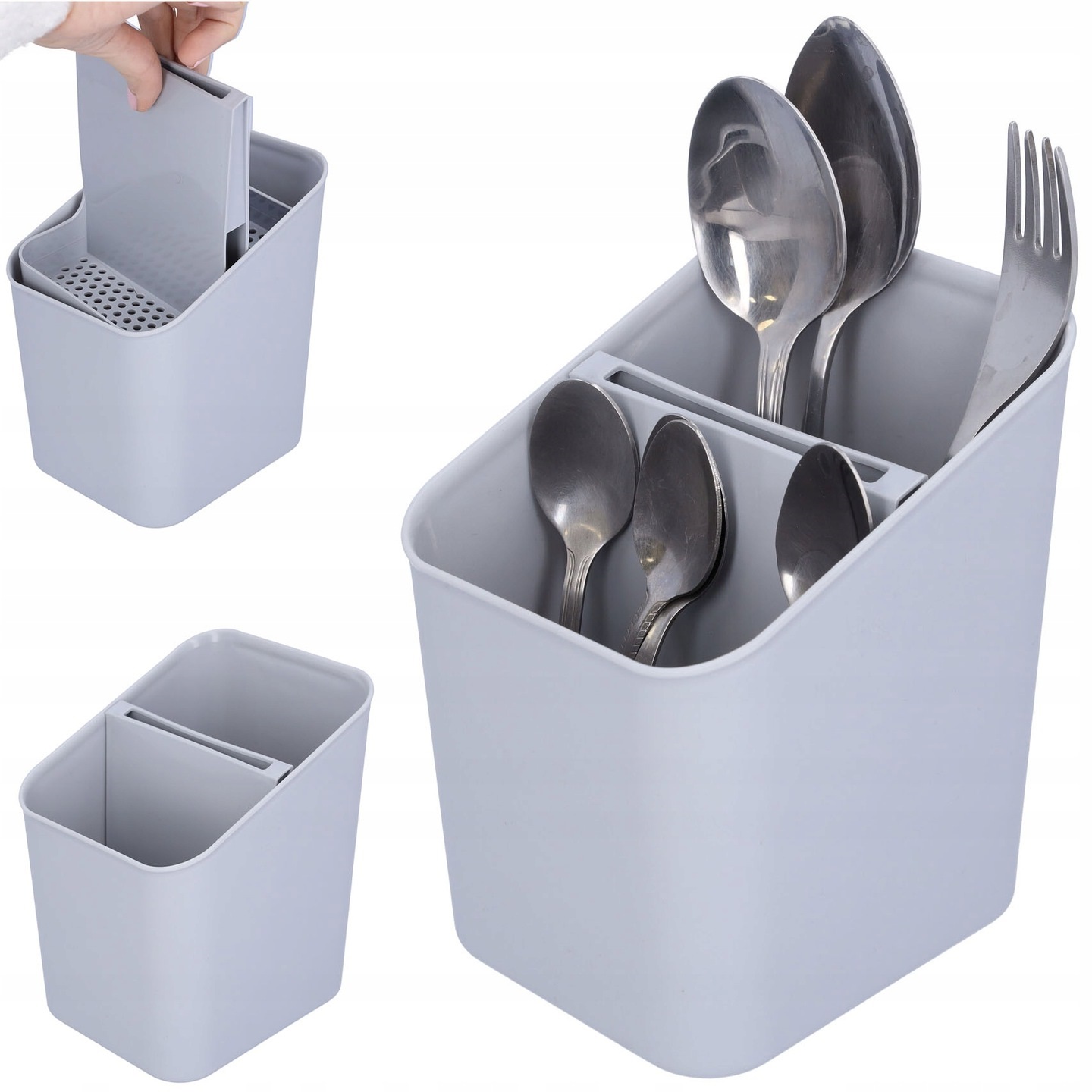 OCIEKACZ NA SZTUĆCE organizer kuchenny 14x11xH16 cm wyciągany wkład szary