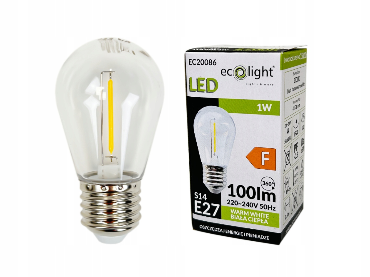10x Żarówka LED Filament E27 1W 2700K Ciepła do Girland Ozdobna Edison Marka LED Plus