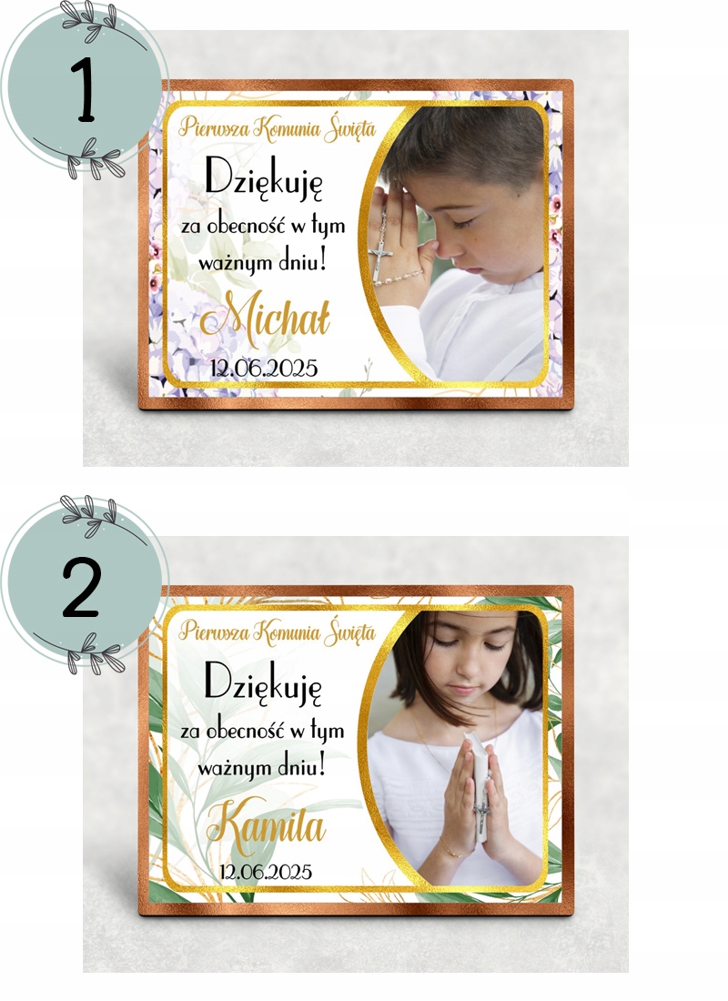 Podziękowanie jako magnes na Komunię ze zdjęciem 8 cm x 5,5 cm KOM2 EAN (GTIN) 3657664409907