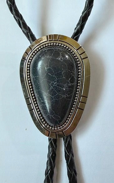 Kravata westernová bolo pletená z přírodní kůže s černou tyrkysovou barvou