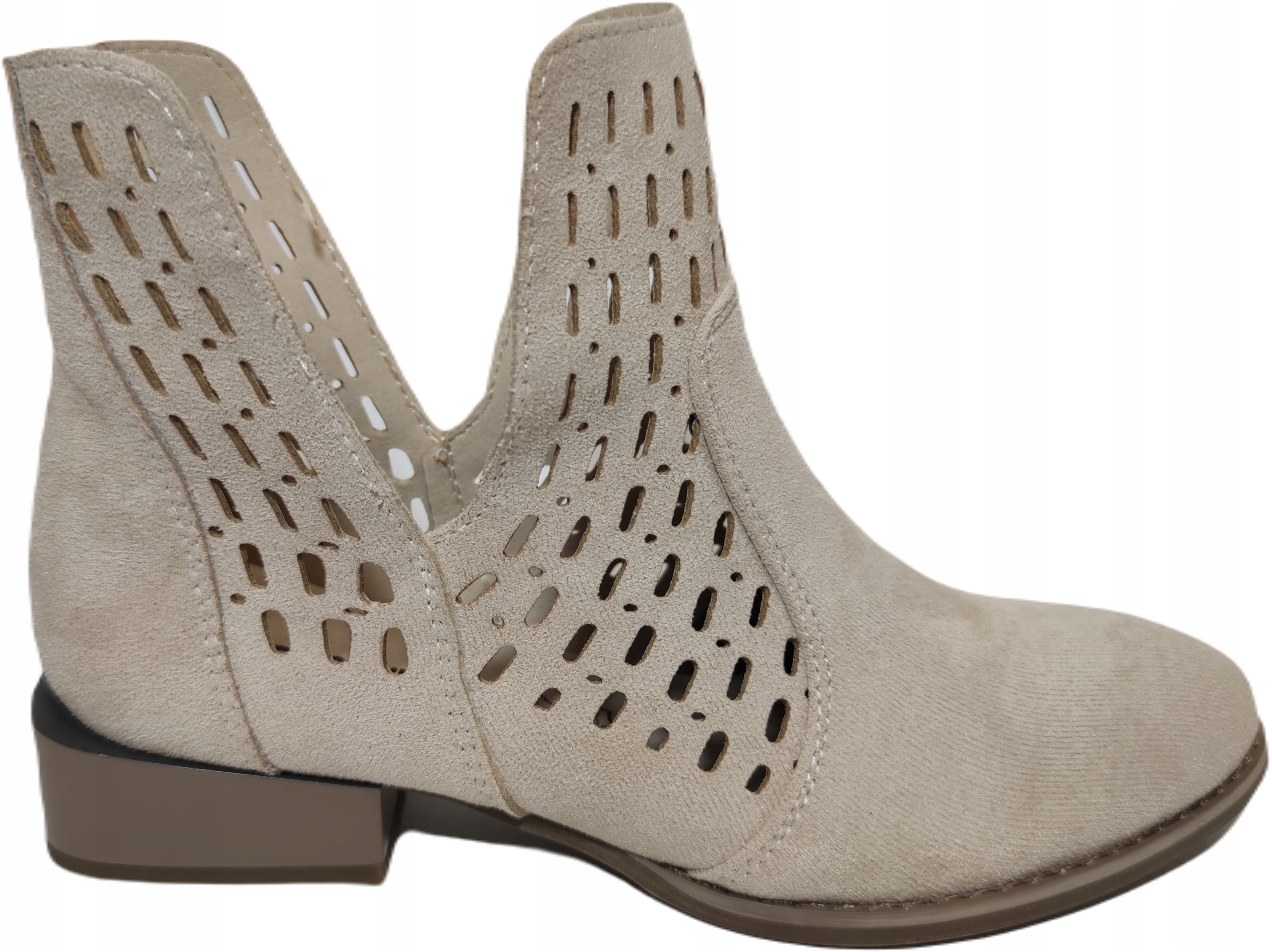 Suede Daszyński SA197-12 kotníkové Kotníkové Boty , prolamované, béžové, velikost 36