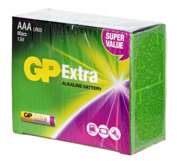

80 x bateria alkaliczna Gp Extra R3 Aaa 1,5V Box