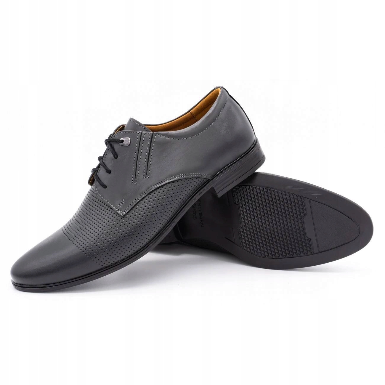 BUTY MĘSKIE SKÓRZANE WIZYTOWE ELEGANCKIE SZNUROWANE 482 SZARE 42 Rozmiar 42