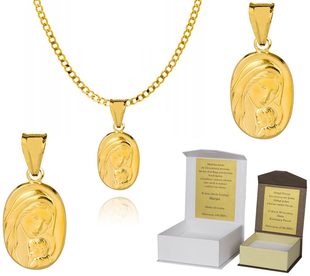Zlatý řetízek stříbro Medailon Matka Boží 50 cm Dedikace P4M29