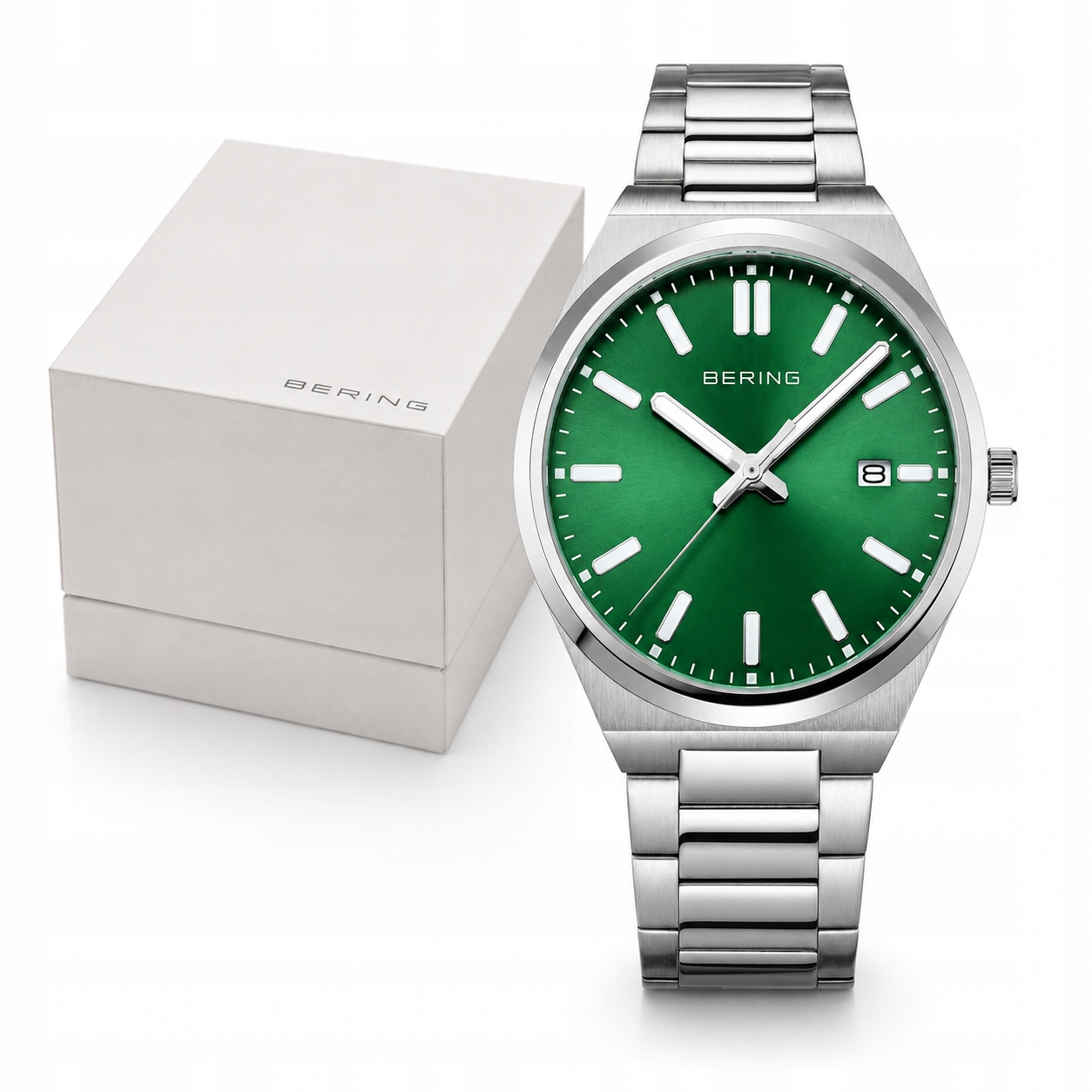Zegarek Męski Bering Classic 17639 708 Szafir Zielony Stalowy