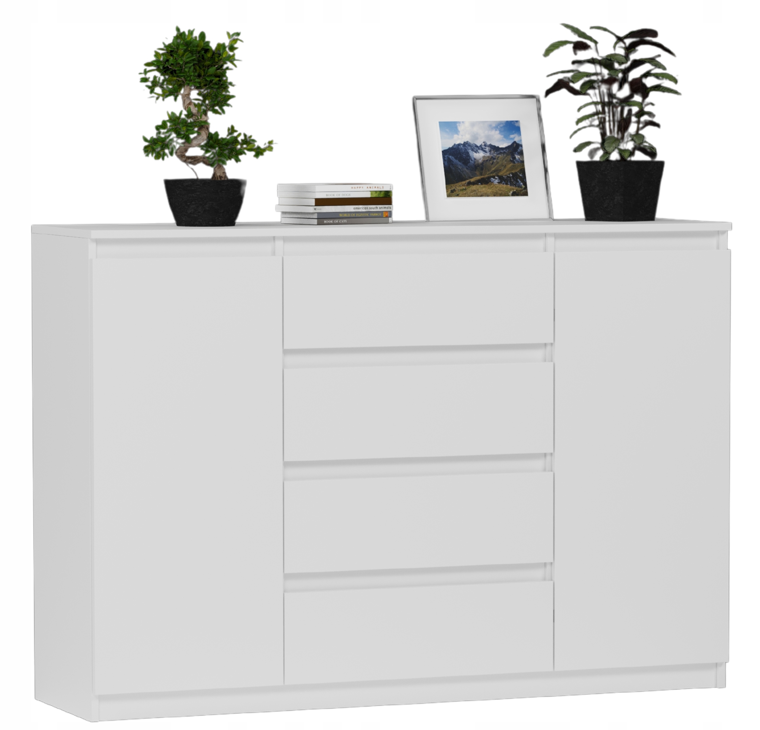 Modna KOMODA 160 SZAFKA 4 SZ. 3 PÓŁKI BIAŁA R160S4