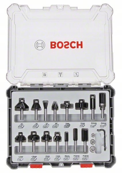Bosch Smíšená sada tvarových fréz s vřetenem Ø 8 mm, 15 ks 2607017472