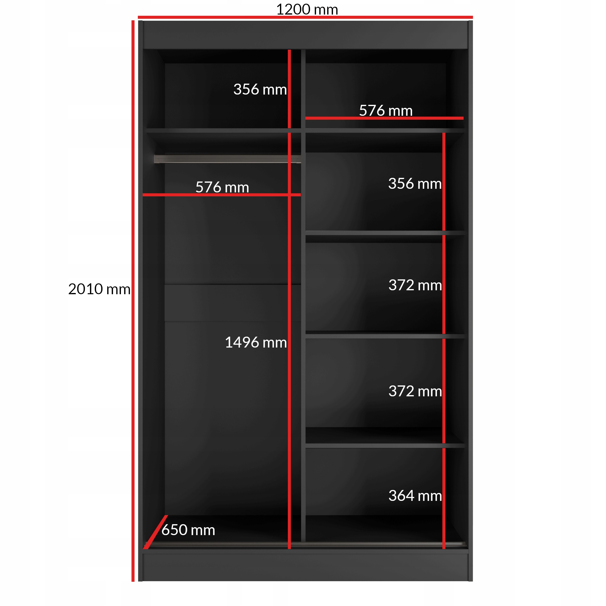 Szafa przesuwna z lustrem Como 2D2L 120 Czarna