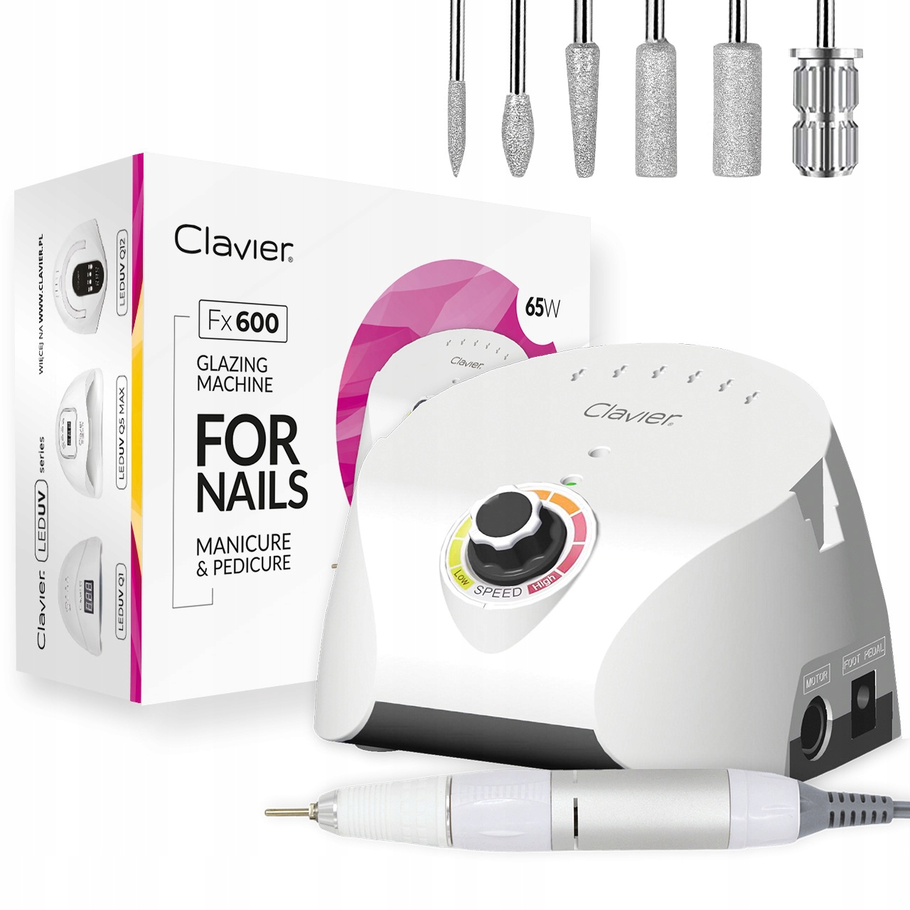 Frezarka do paznokci manicure pedicure Clavier Xf 600 65W komplet frezów