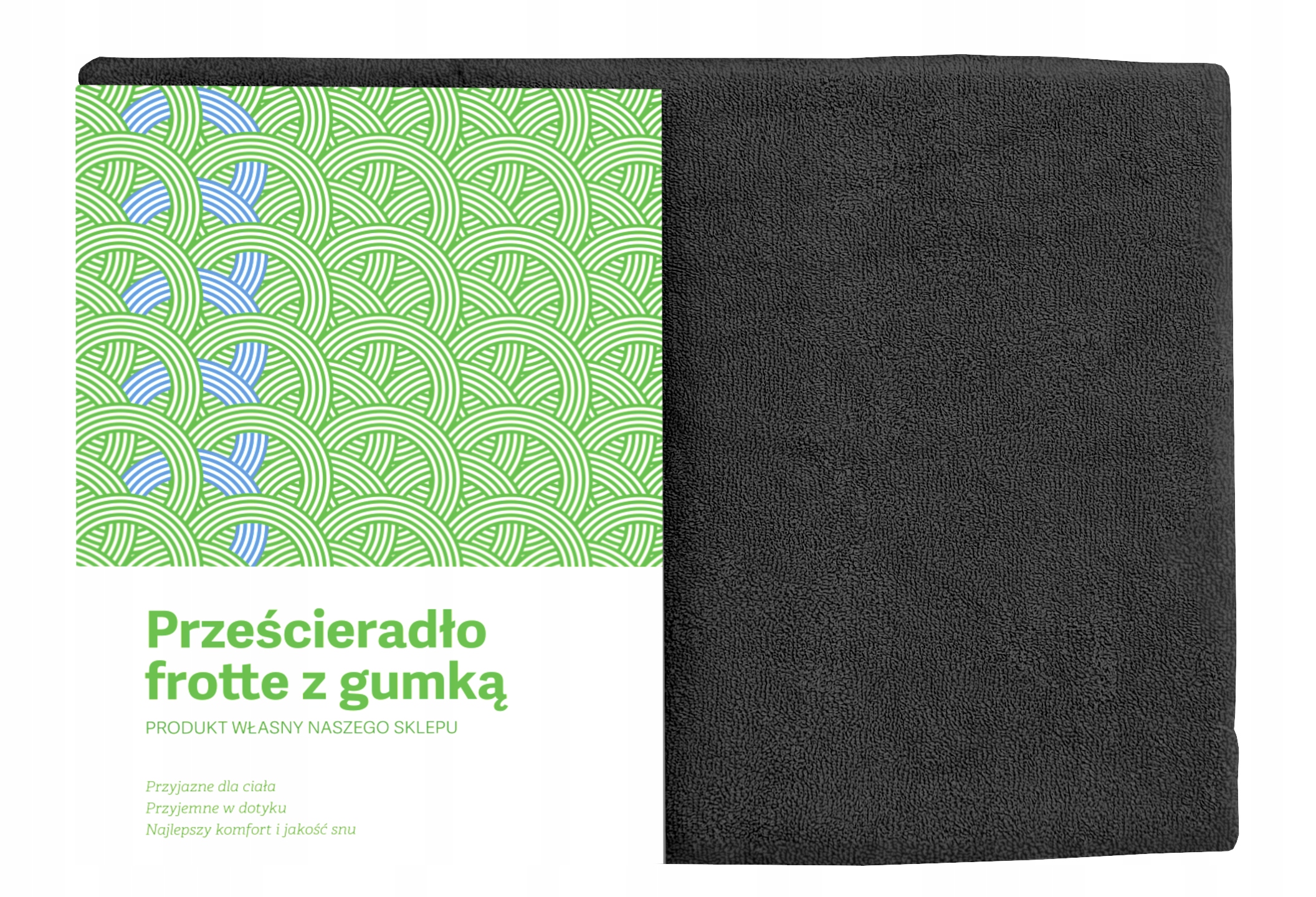 PRZEŚCIERADŁO FROTTE Z GUMKĄ BAWEŁNA 180X200 CZARNE MATOWE GĘSTE