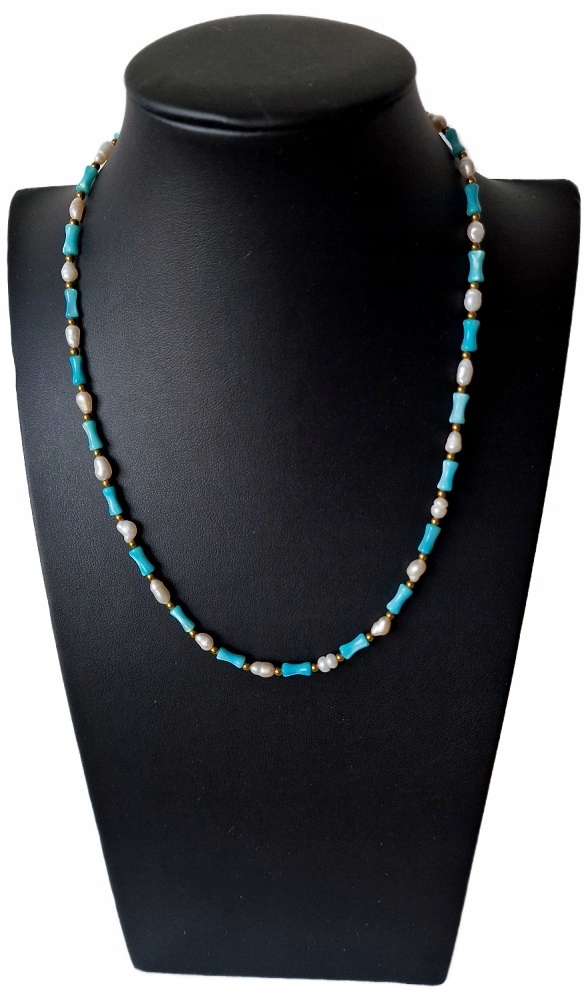 Tyrkysová Perlová Hmota A Přírodní Perly Náhrdelník Z Ocel