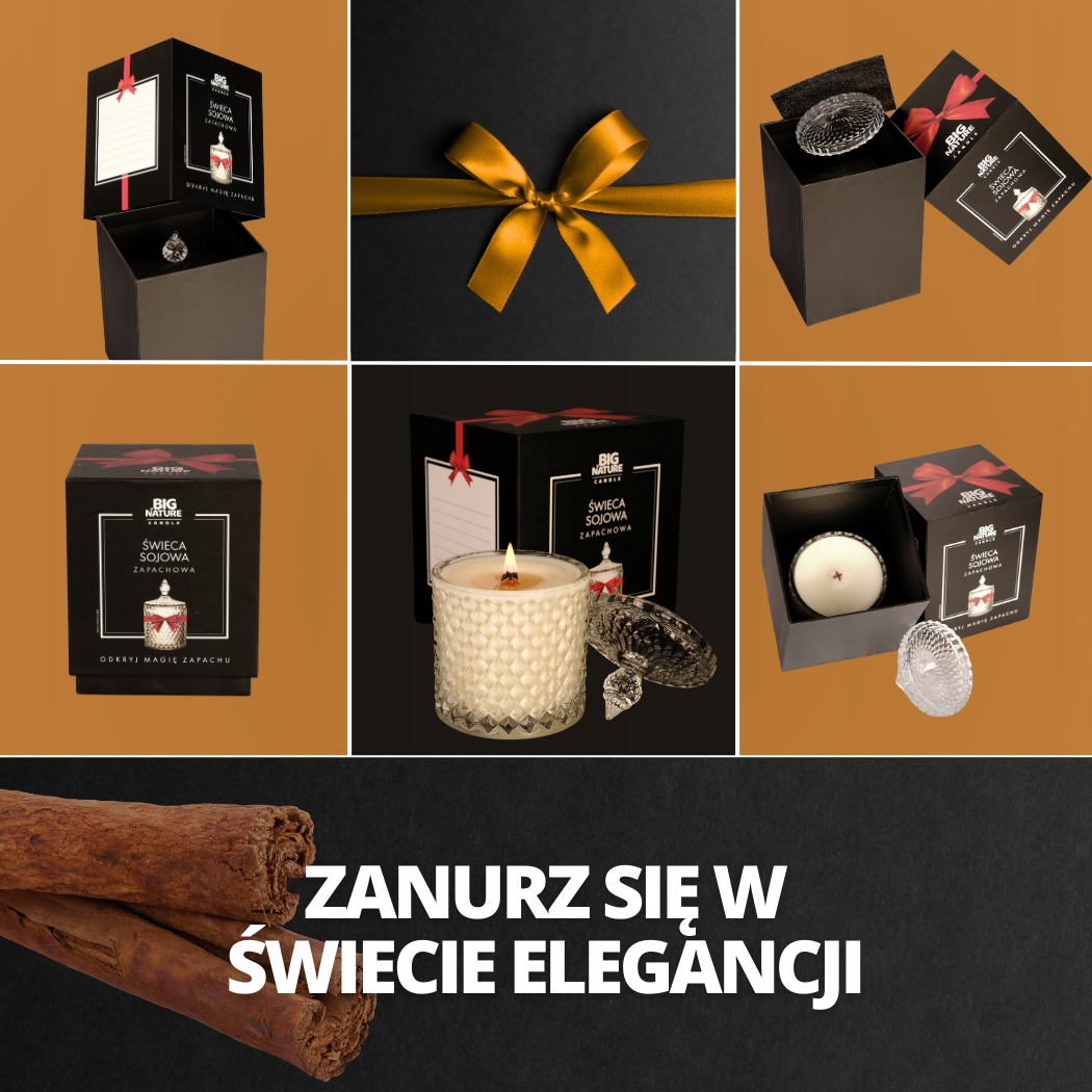 Świeca sojowa o zapachu CYNAMON 240g PREZENTOWA - BIG NATURE CANDLE — 3