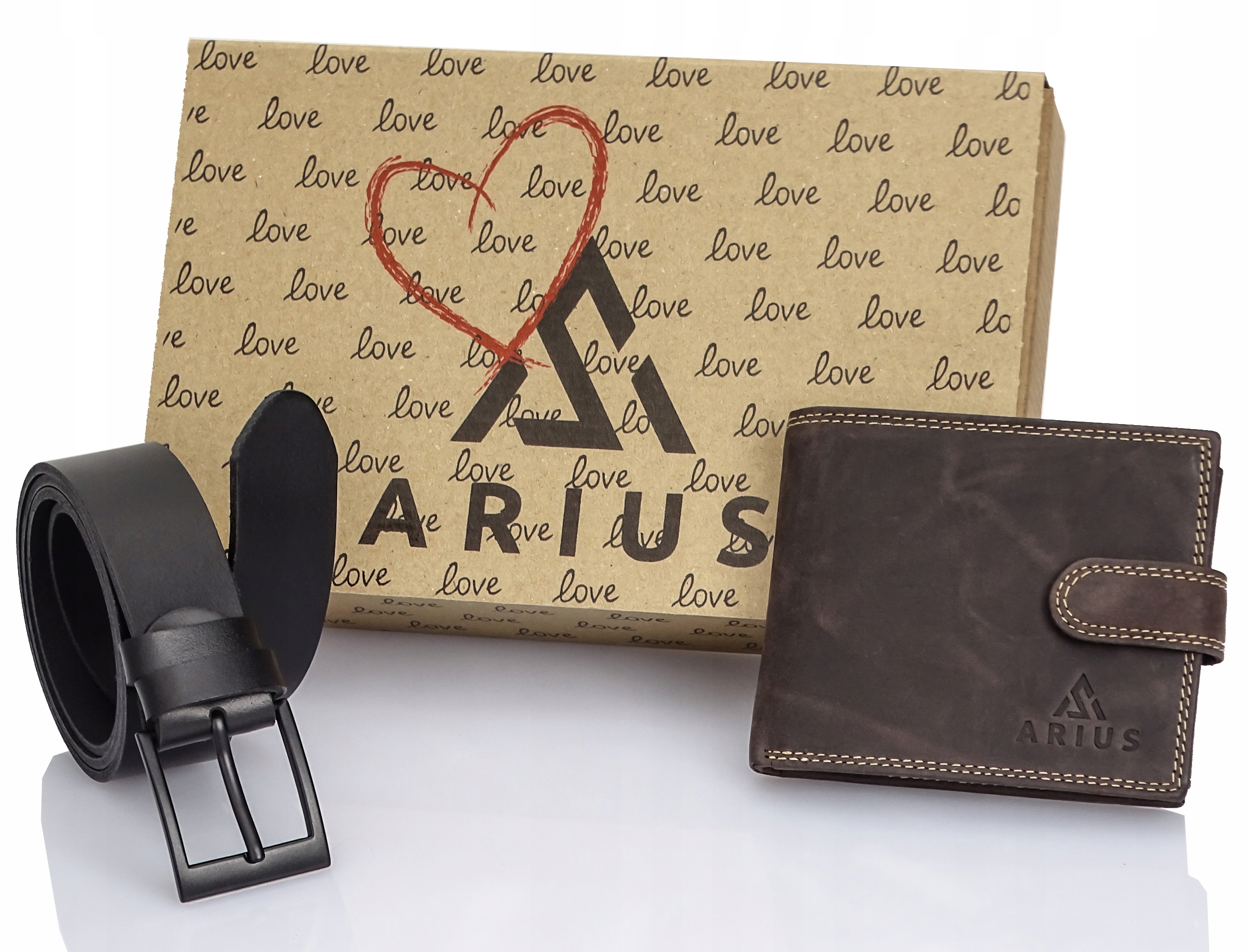 Peněženka a Pásek Meski Dárková kožená sada dědečka Otce chlapce Meza