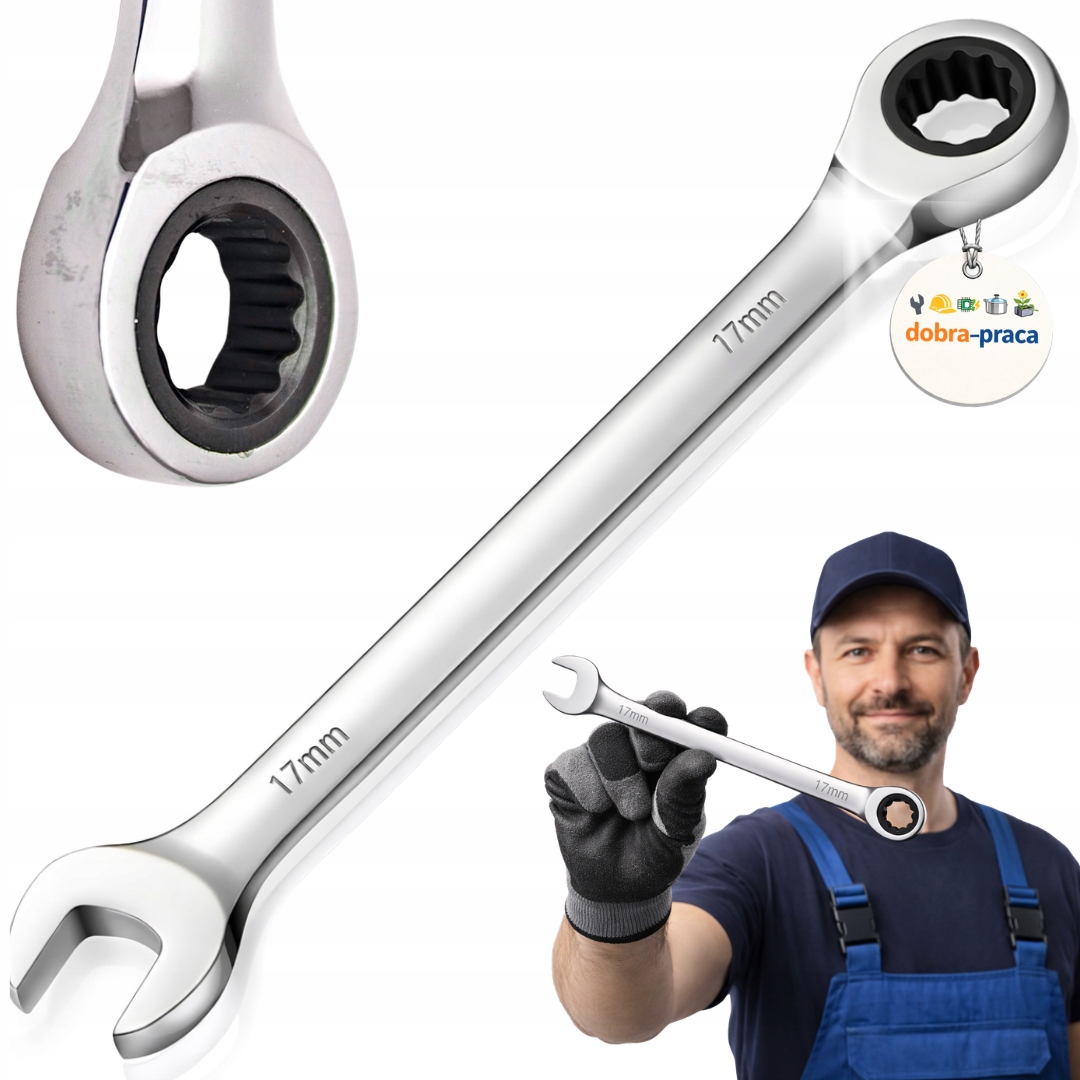 Klucz Płasko-oczkowy Z Grzechotką 17 MM Mocna Stal Cr-v Solidny