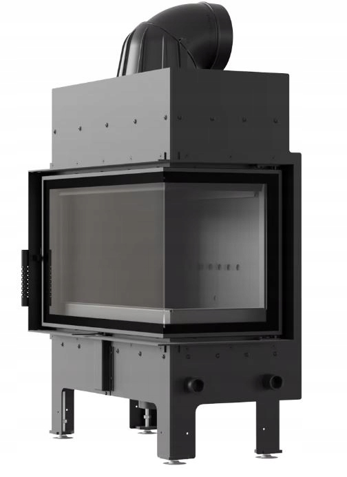 Ocelový krb Floki M pravý 10 kW černý moderní rohový eko