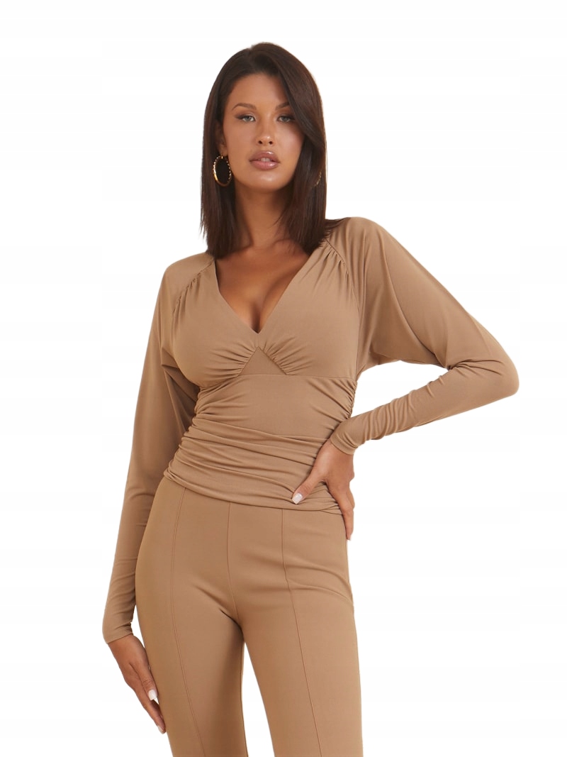 Guess Béžová Halenka S Přiléhavým Střihem A Výstřihem Serek xs Gła